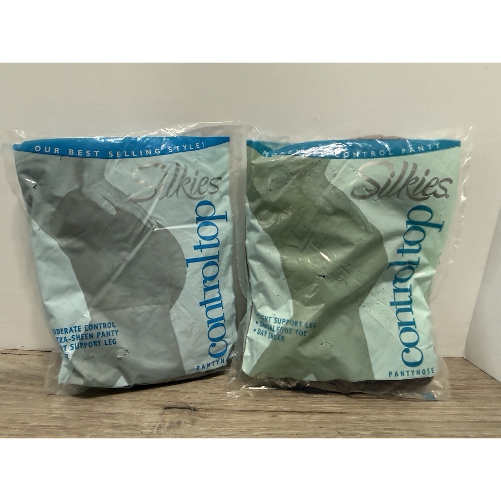 Lot Of 2 Silkies Control Top Nylon Hose Queen X-Large 48-52 Taupe 070505